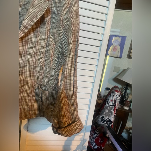 BANANA REPUBLIC Brown Tan Blazer Classic Plaid Suit Jacket- perfect staple - Picture 4 of 11